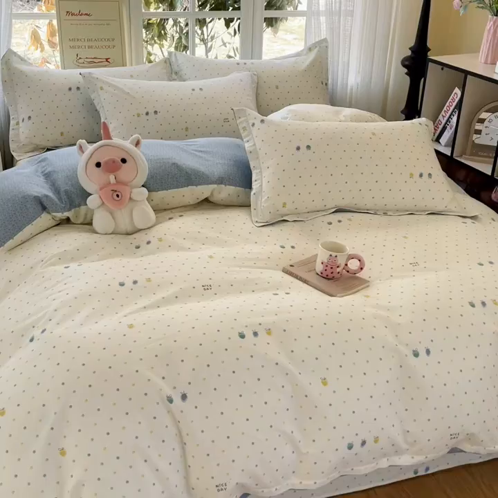 91家纺网 家纺一手货源 找家纺 铭成家纺 2026新款全棉印花小清新四件套（提供买家秀） 青涩草莓