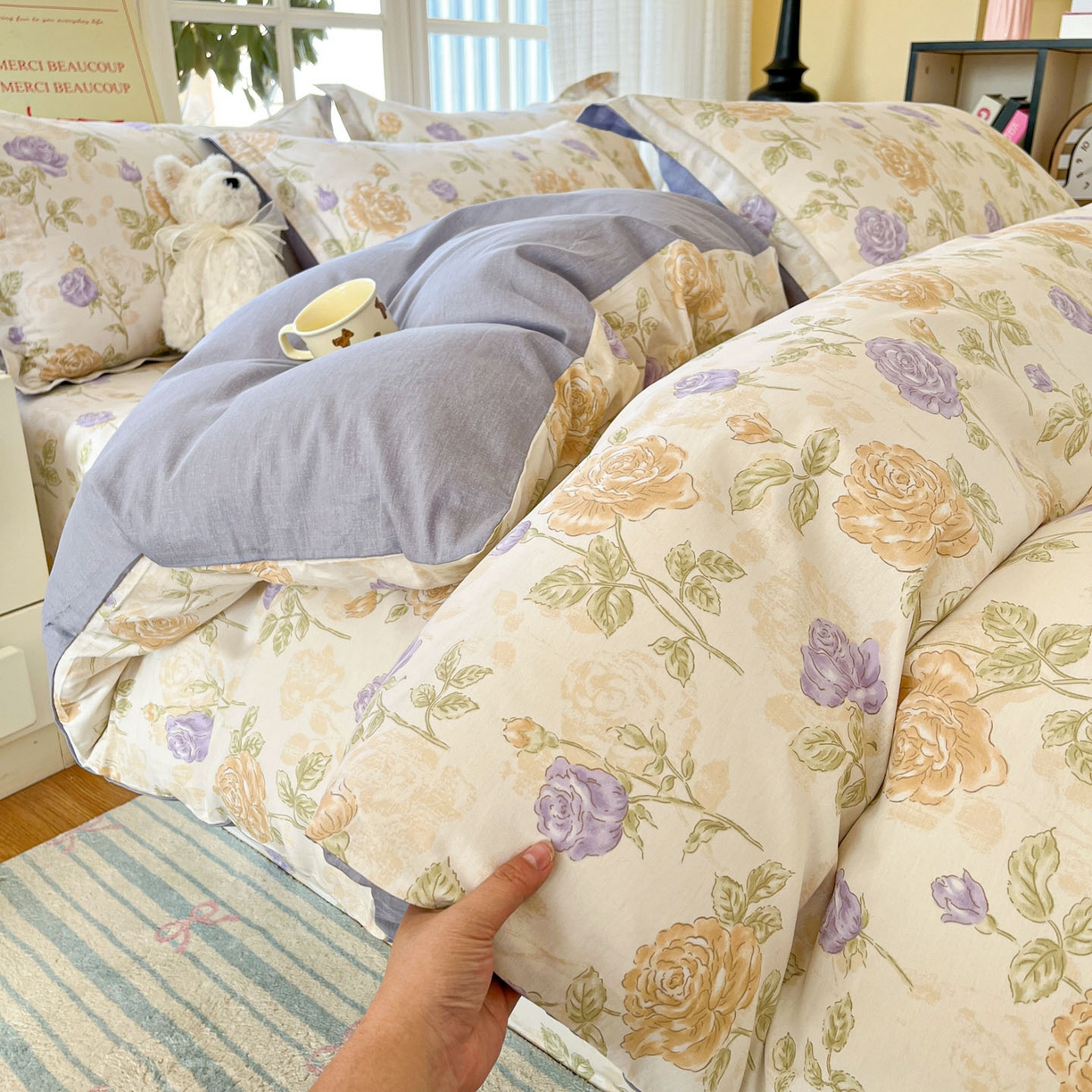 91家纺网 家纺一手货源 找家纺 铭成家纺 2026新款全棉印花小清新四件套（提供买家秀） 诗情画意