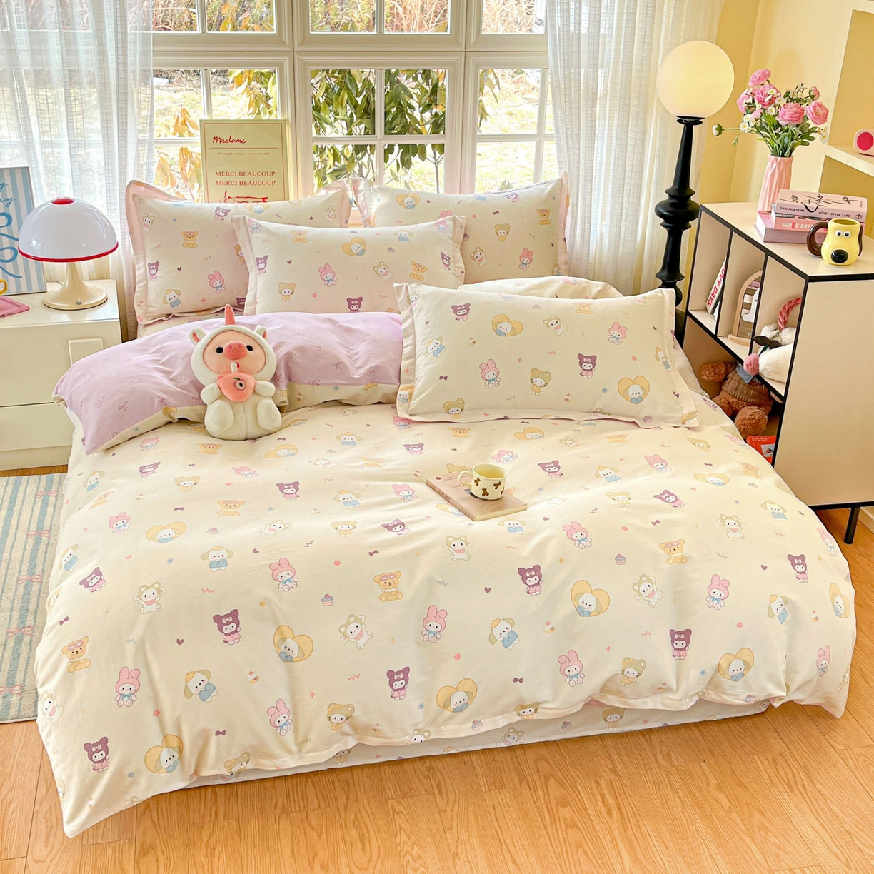 91家纺网 家纺一手货源 找家纺 铭成家纺 2026新款全棉印花小清新四件套（提供买家秀） 糖果萌物园