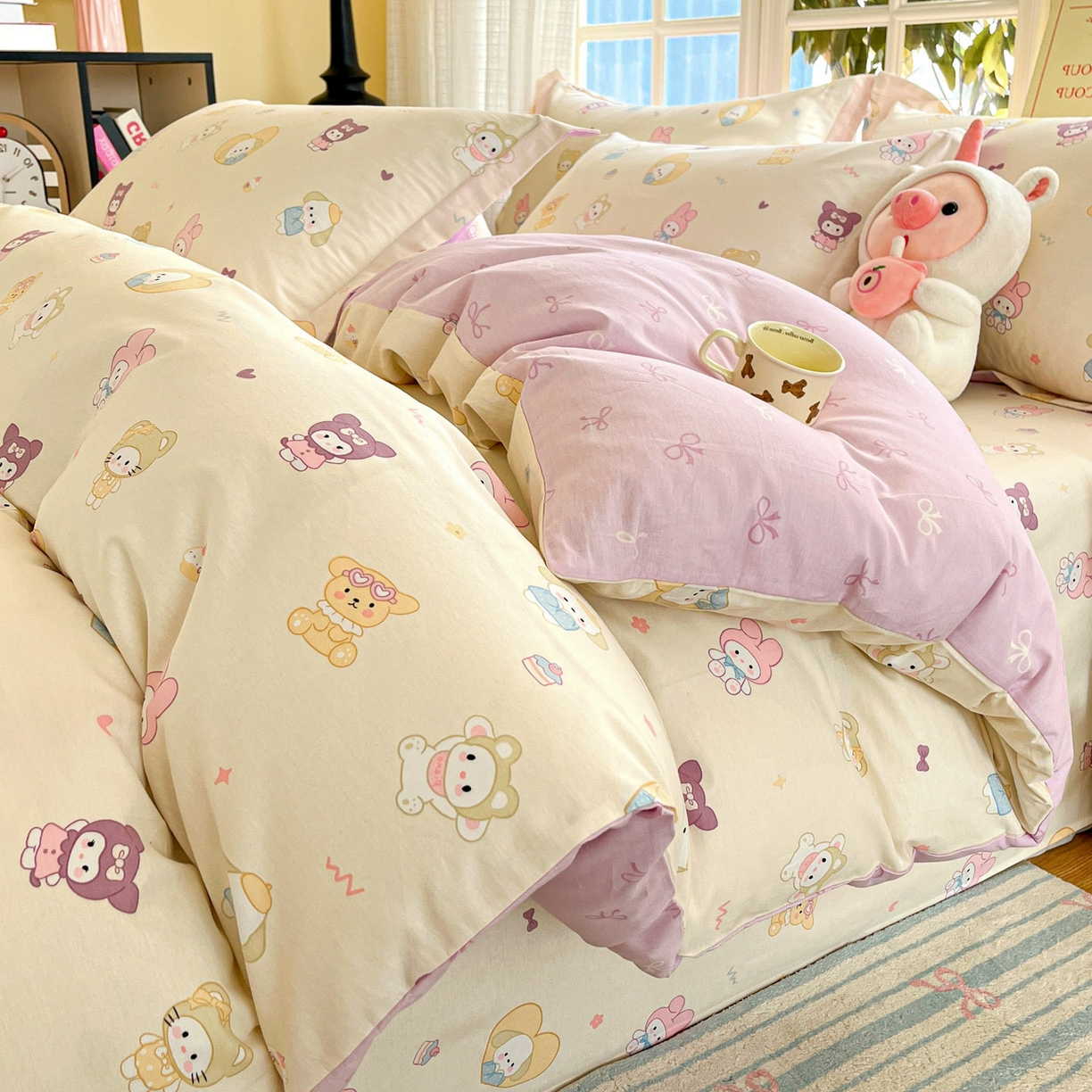 91家纺网 家纺一手货源 找家纺 铭成家纺 2026新款全棉印花小清新四件套（提供买家秀） 糖果萌物园