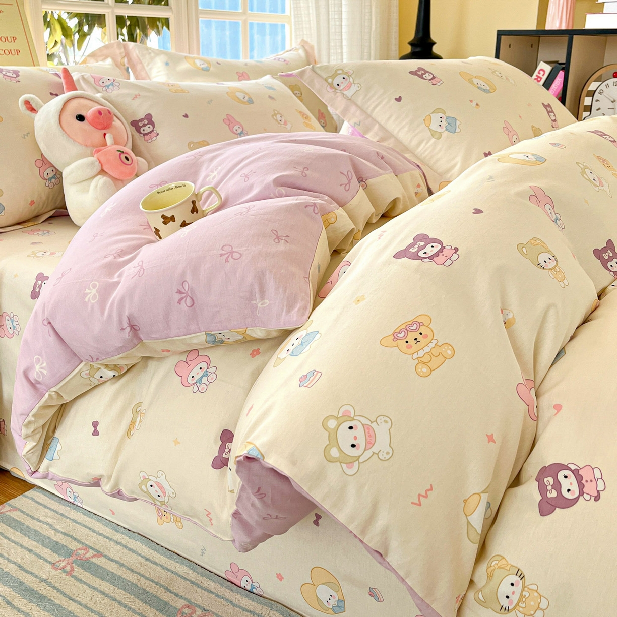 91家纺网 家纺一手货源 找家纺 铭成家纺 2026新款全棉印花小清新四件套（提供买家秀） 糖果萌物园