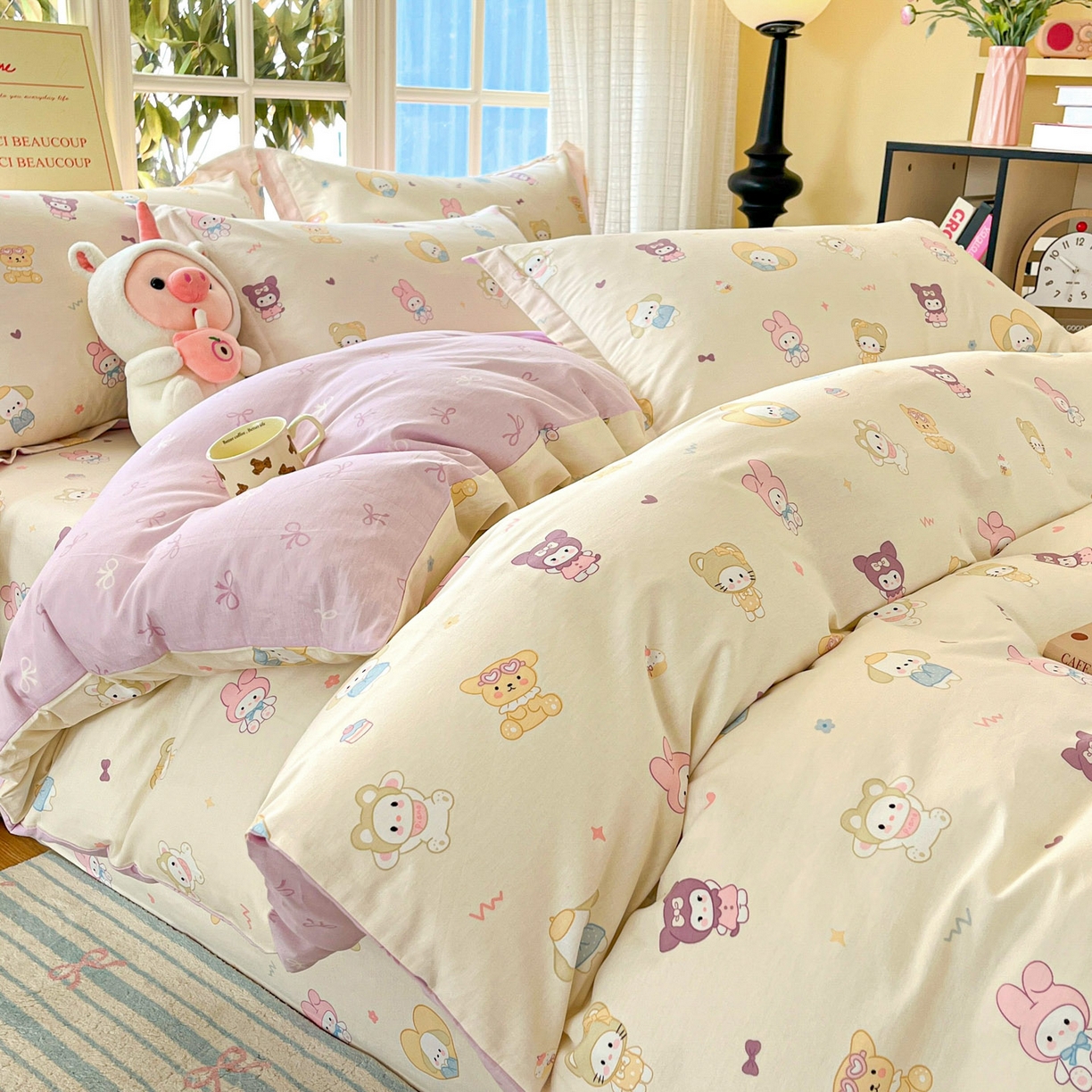 91家纺网 家纺一手货源 找家纺 铭成家纺 2026新款全棉印花小清新四件套（提供买家秀） 糖果萌物园