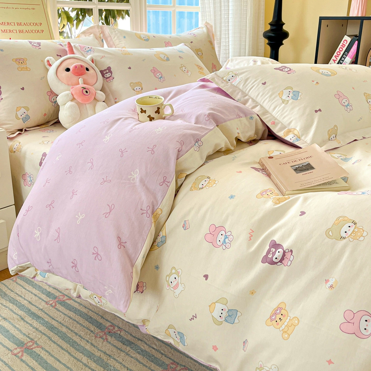 91家纺网 家纺一手货源 找家纺 铭成家纺 2026新款全棉印花小清新四件套（提供买家秀） 糖果萌物园