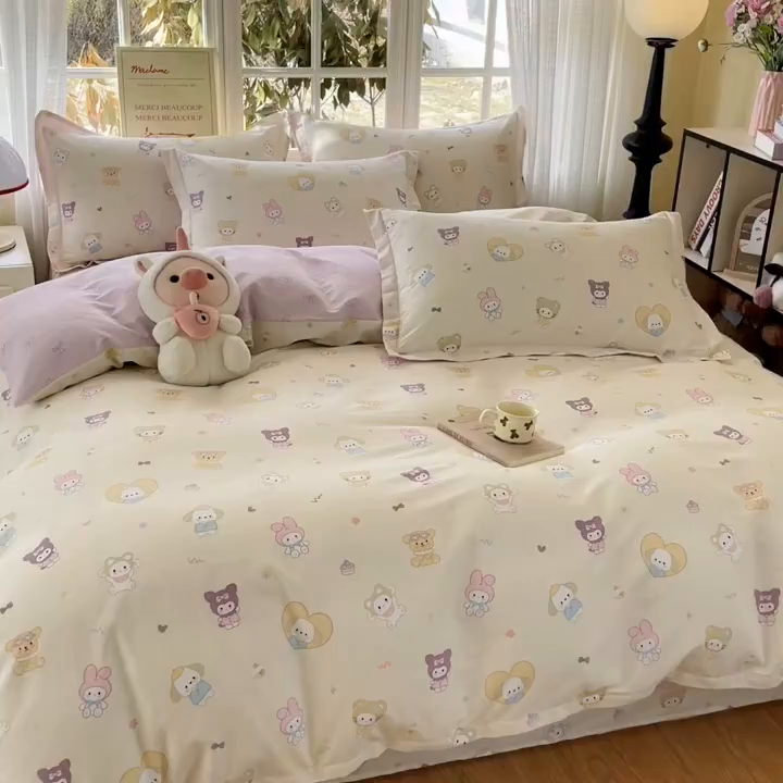 91家纺网 家纺一手货源 找家纺 铭成家纺 2026新款全棉印花小清新四件套（提供买家秀） 糖果萌物园