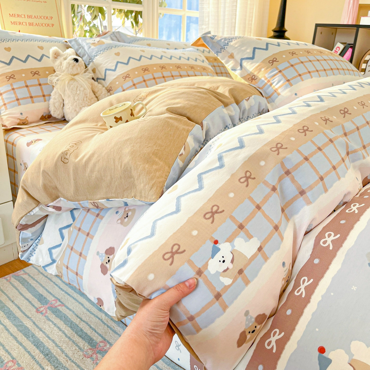 91家纺网 家纺一手货源 找家纺 铭成家纺 2026新款全棉印花小清新四件套（提供买家秀） 甜心伙伴