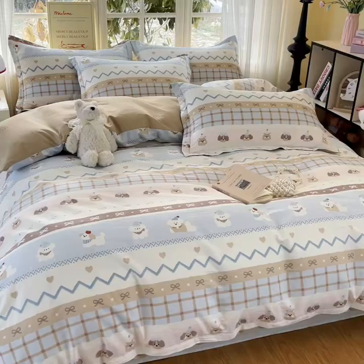 91家纺网 家纺一手货源 找家纺 铭成家纺 2026新款全棉印花小清新四件套（提供买家秀） 甜心伙伴