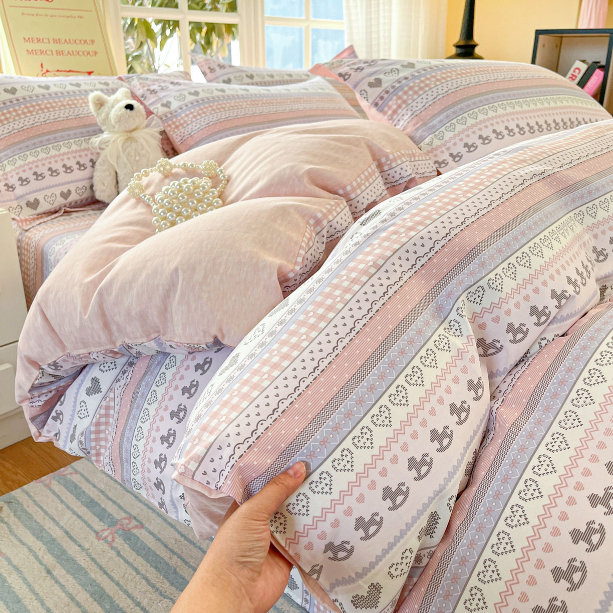 91家纺网 家纺一手货源 找家纺 铭成家纺 2026新款全棉印花小清新四件套（提供买家秀） 心软曲奇