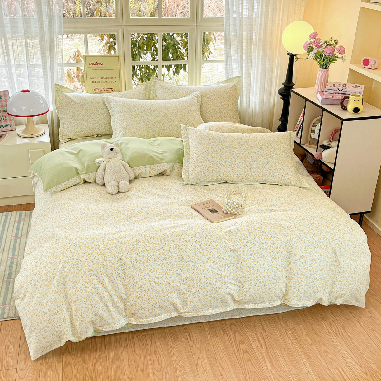 91家纺网 家纺一手货源 找家纺 铭成家纺 2026新款全棉印花小清新四件套（提供买家秀） 杏曳