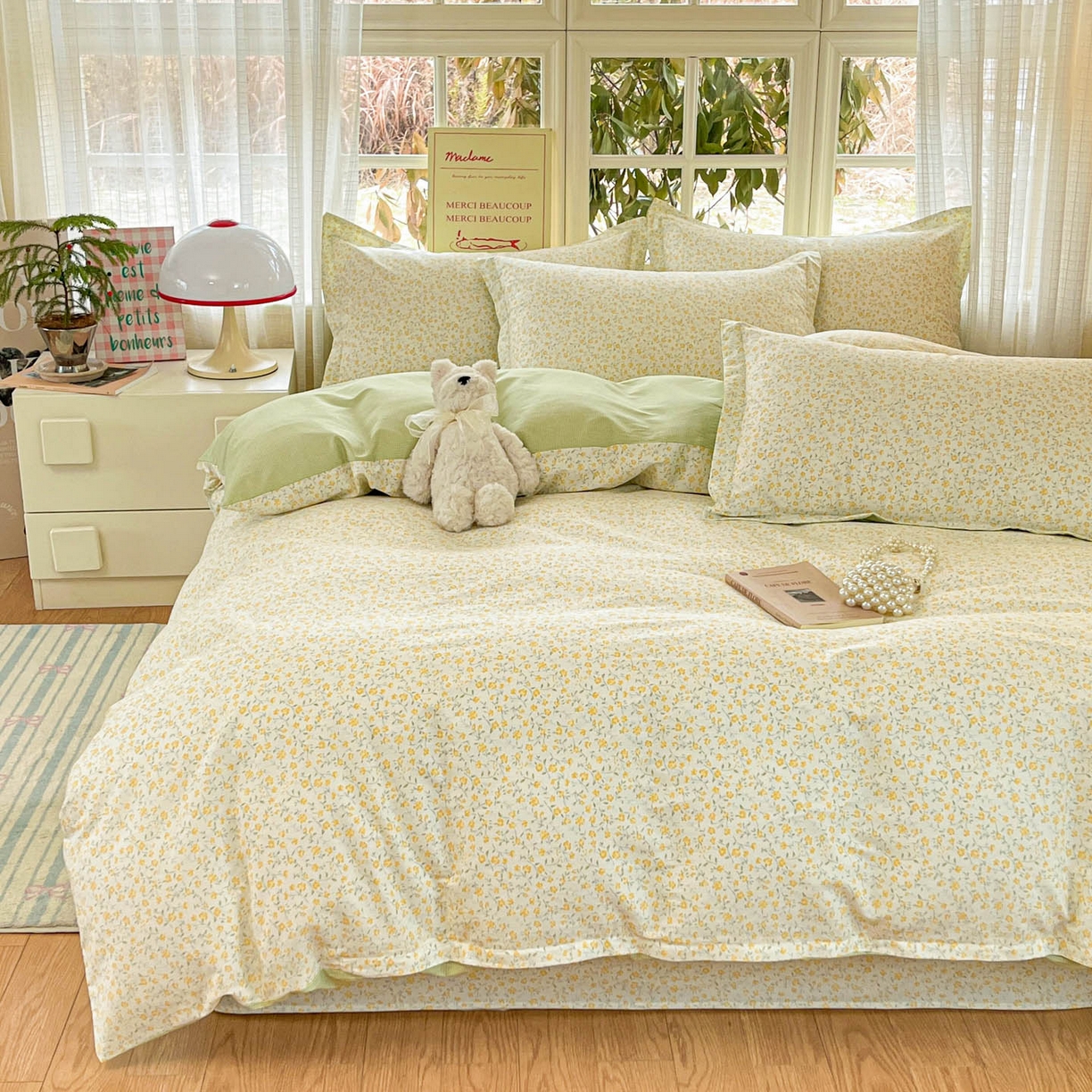 91家纺网 家纺一手货源 找家纺 铭成家纺 2026新款全棉印花小清新四件套（提供买家秀） 杏曳