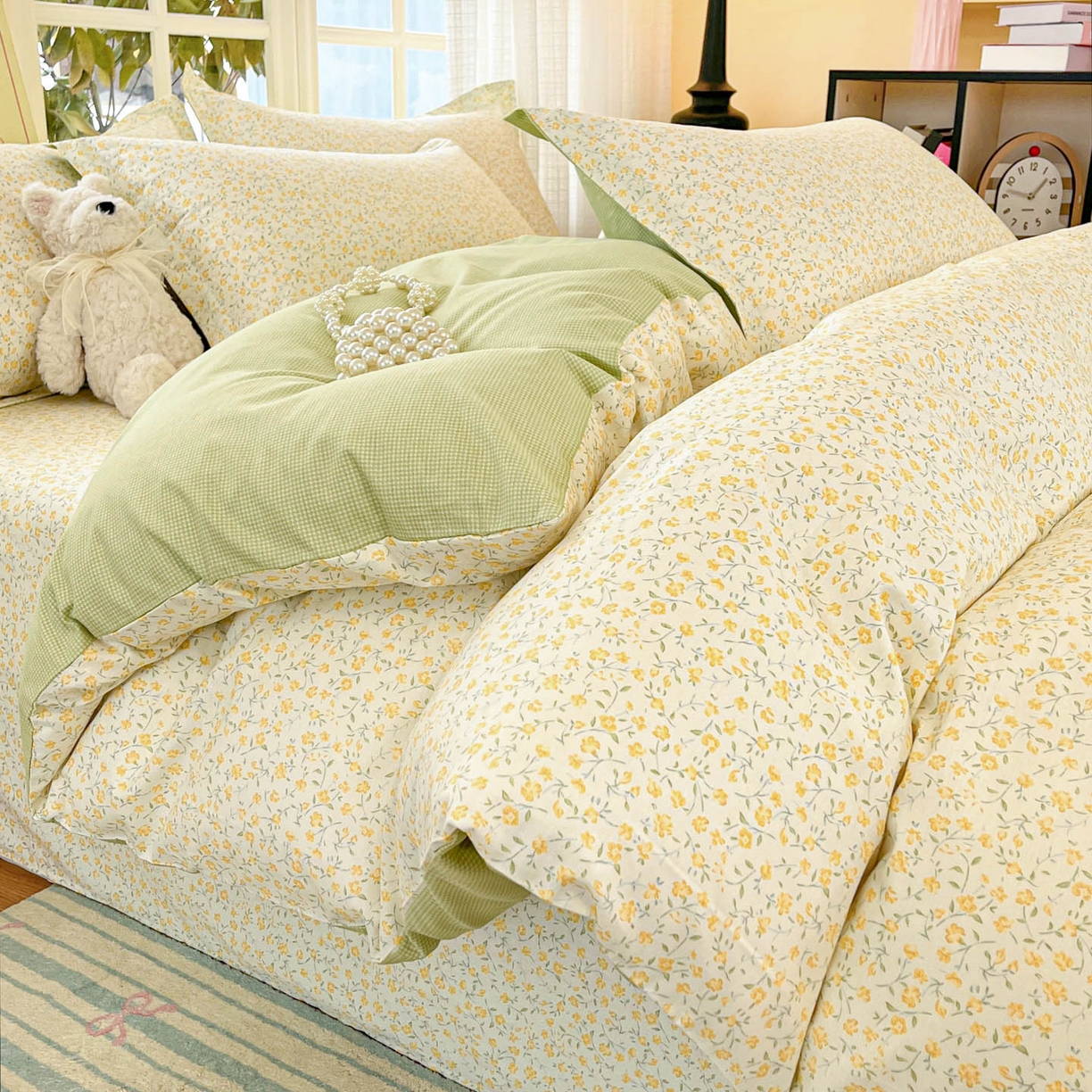 91家纺网 家纺一手货源 找家纺 铭成家纺 2026新款全棉印花小清新四件套（提供买家秀） 杏曳