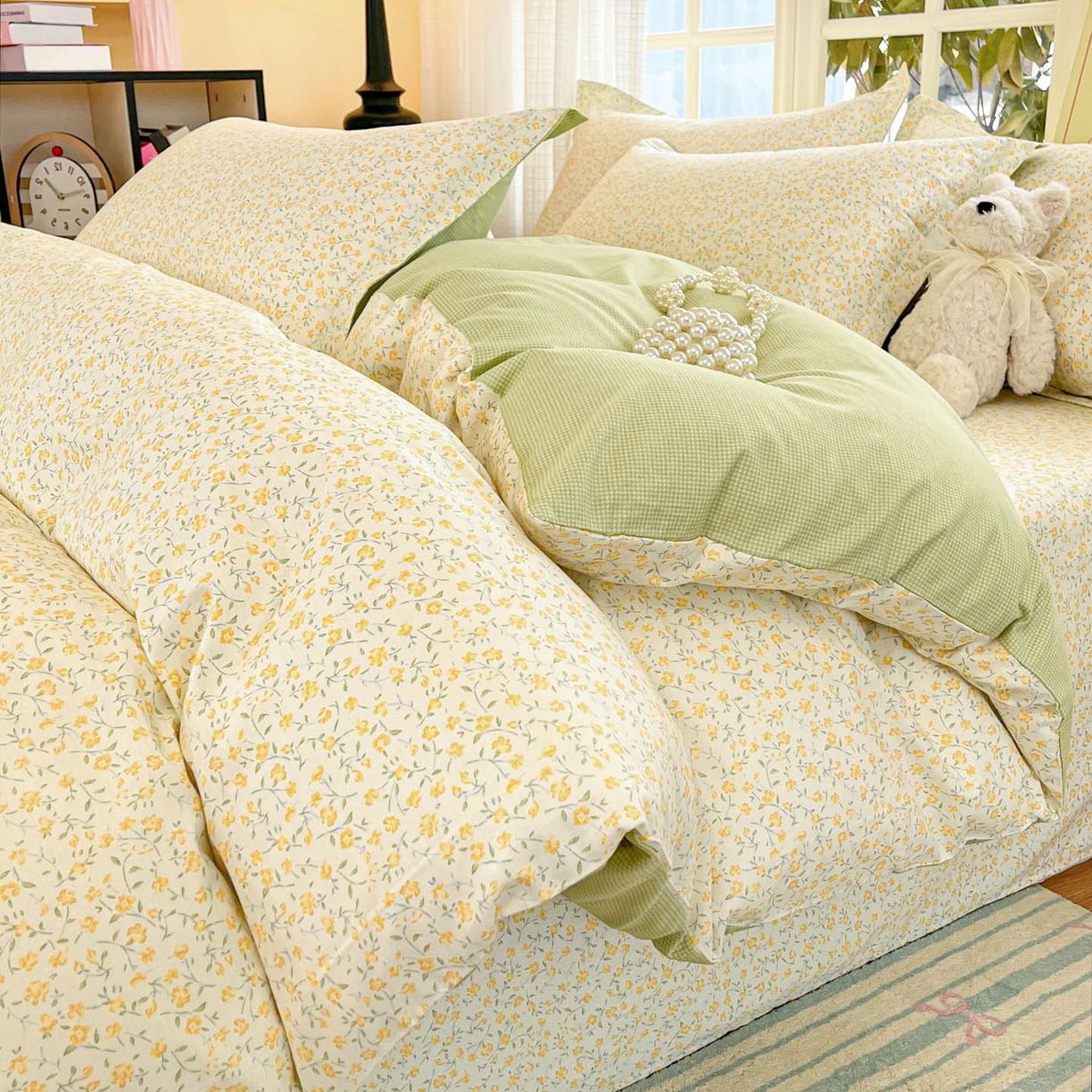 91家纺网 家纺一手货源 找家纺 铭成家纺 2026新款全棉印花小清新四件套（提供买家秀） 杏曳