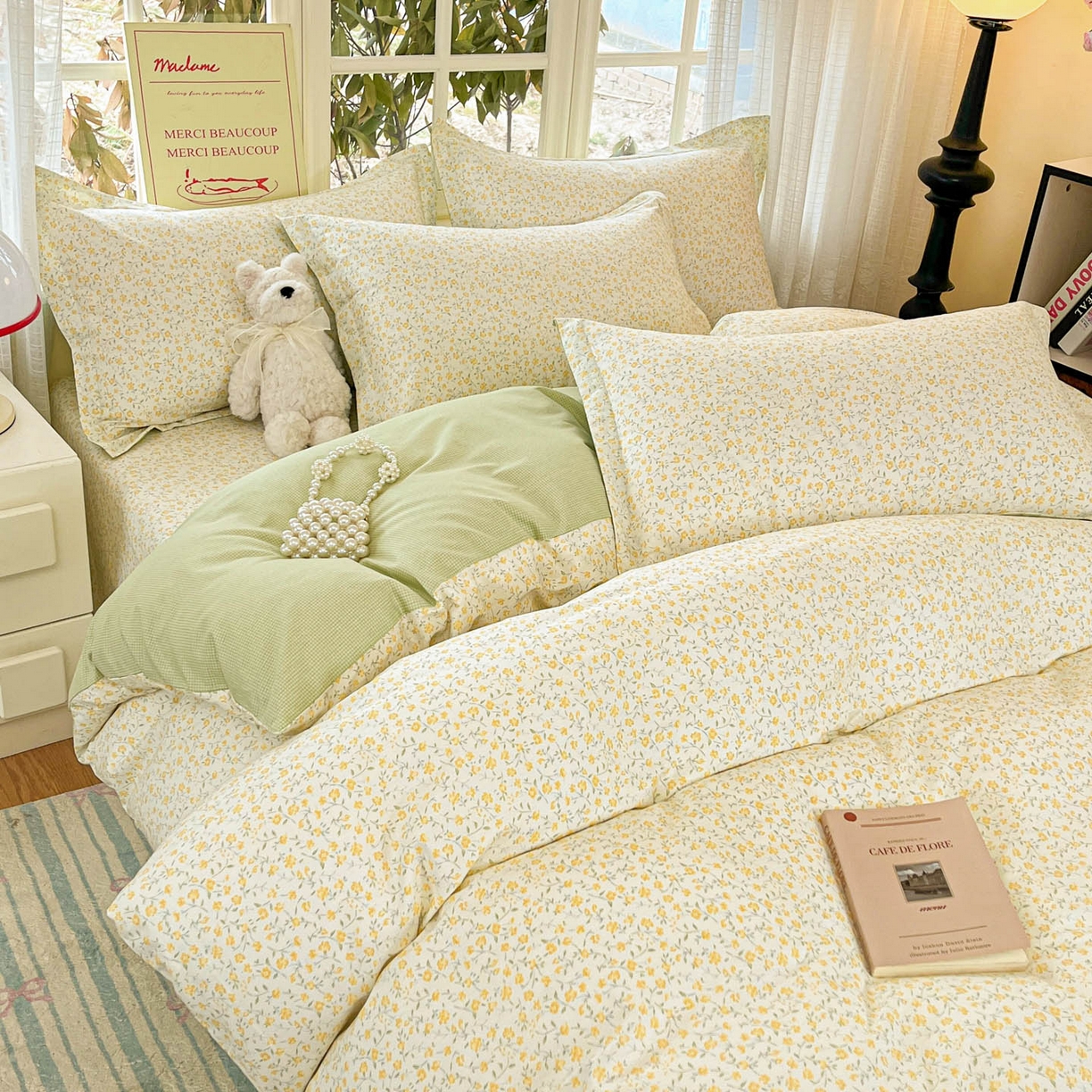 91家纺网 家纺一手货源 找家纺 铭成家纺 2026新款全棉印花小清新四件套（提供买家秀） 杏曳