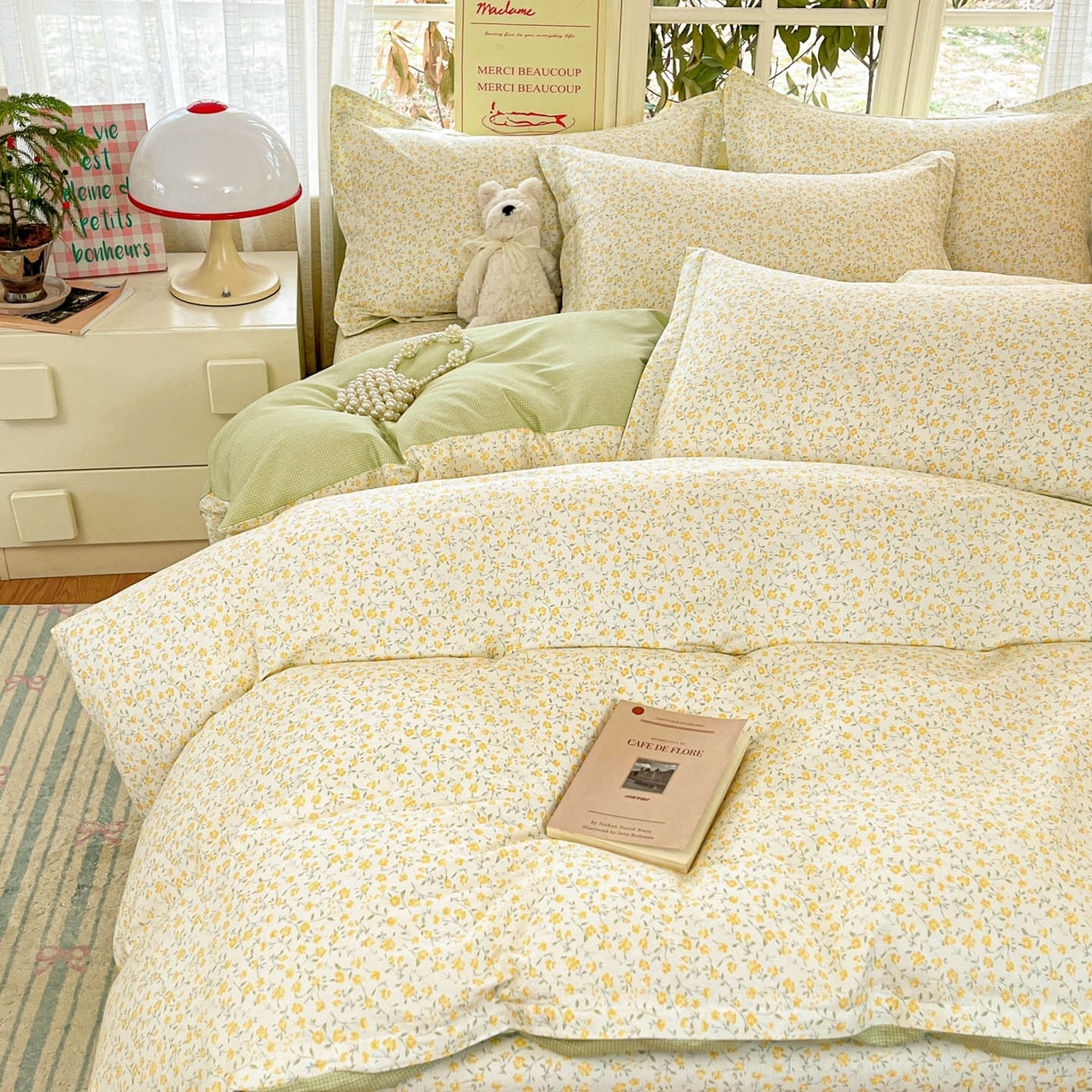 91家纺网 家纺一手货源 找家纺 铭成家纺 2026新款全棉印花小清新四件套（提供买家秀） 杏曳