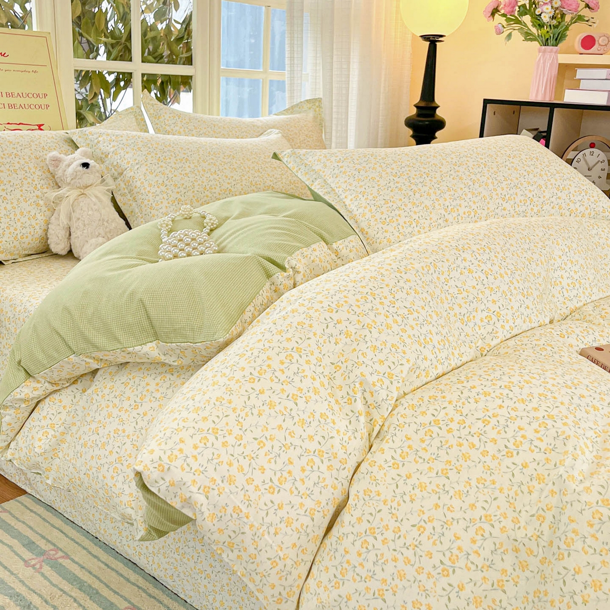 91家纺网 家纺一手货源 找家纺 铭成家纺 2026新款全棉印花小清新四件套（提供买家秀） 杏曳