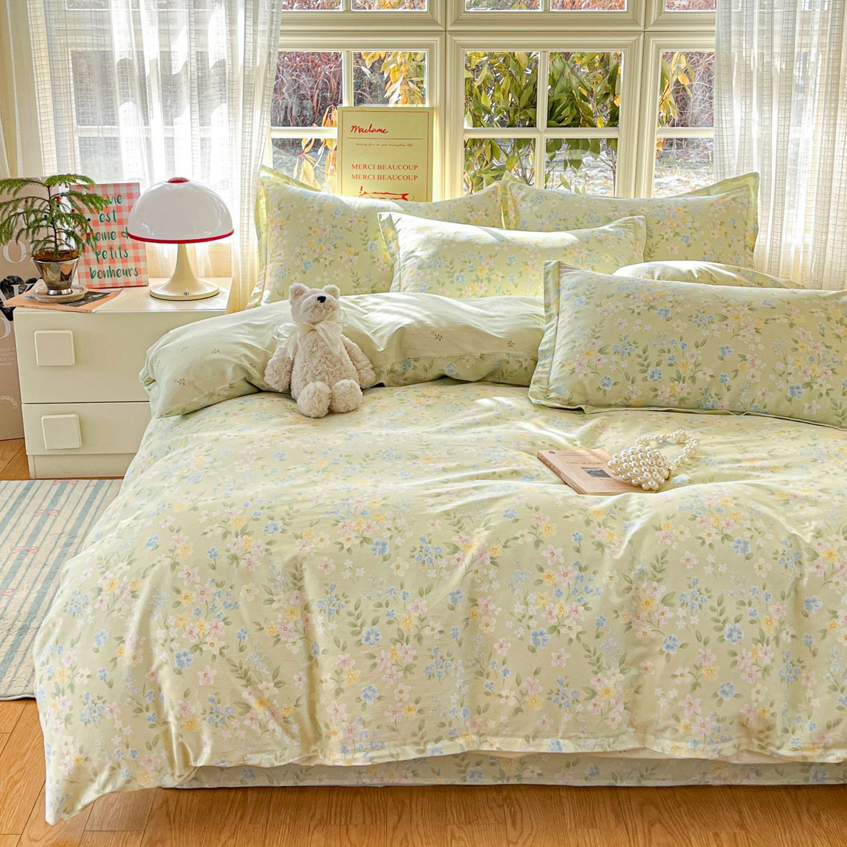 91家纺网 家纺一手货源 找家纺 铭成家纺 2026新款全棉印花小清新四件套（提供买家秀） 徐徐花开