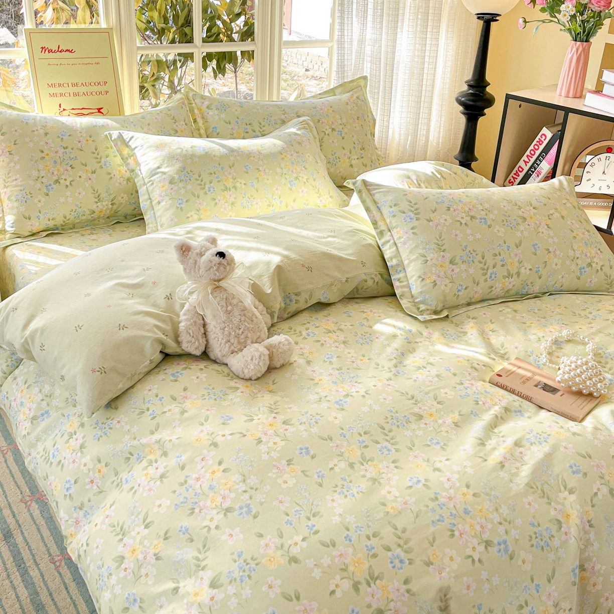 91家纺网 家纺一手货源 找家纺 铭成家纺 2026新款全棉印花小清新四件套（提供买家秀） 徐徐花开