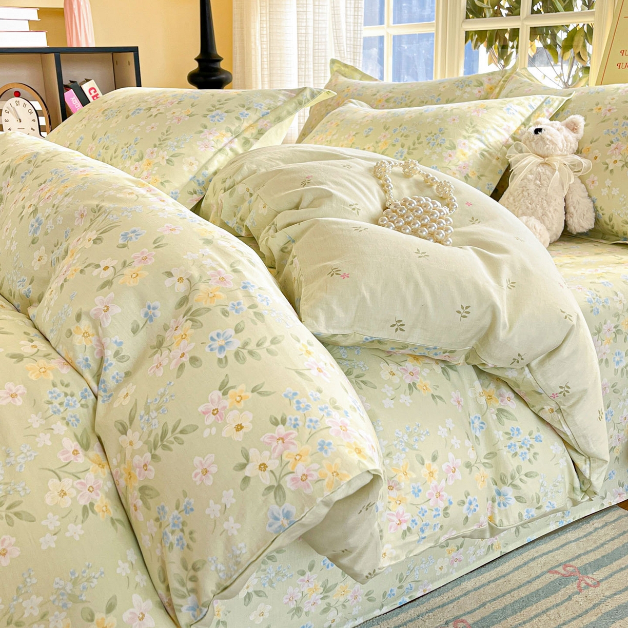 91家纺网 家纺一手货源 找家纺 铭成家纺 2026新款全棉印花小清新四件套（提供买家秀） 徐徐花开