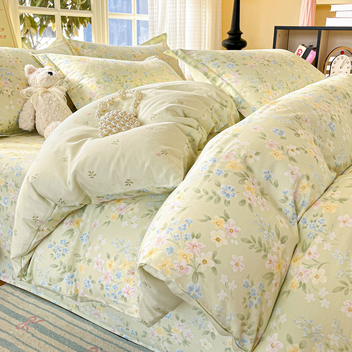 91家纺网 家纺一手货源 找家纺 铭成家纺 2026新款全棉印花小清新四件套（提供买家秀） 徐徐花开