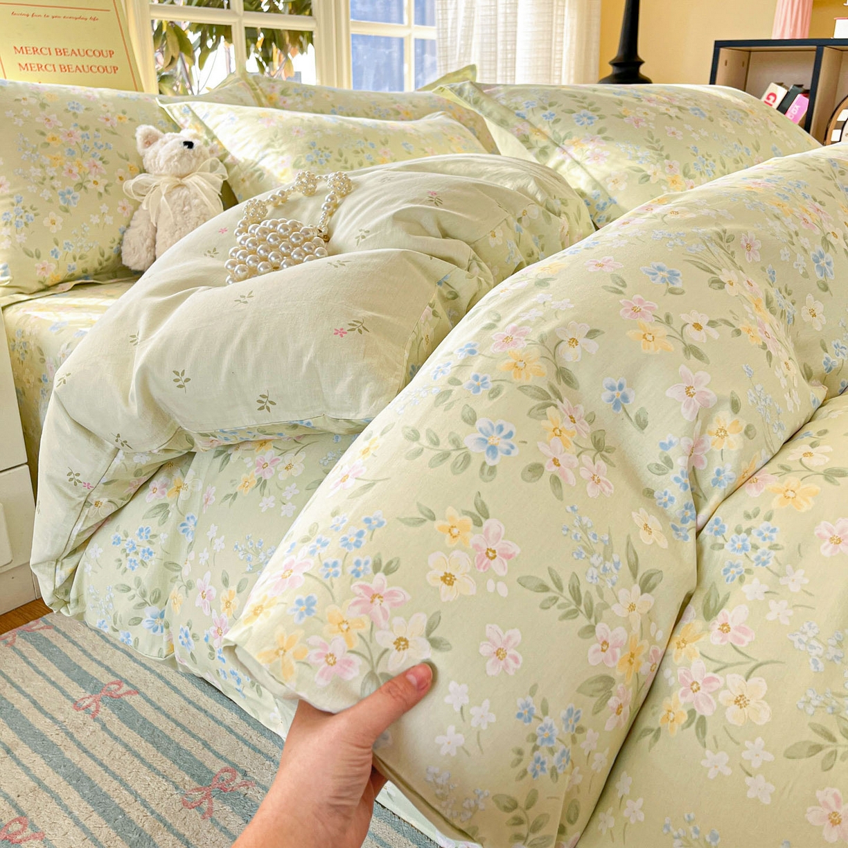 91家纺网 家纺一手货源 找家纺 铭成家纺 2026新款全棉印花小清新四件套（提供买家秀） 徐徐花开