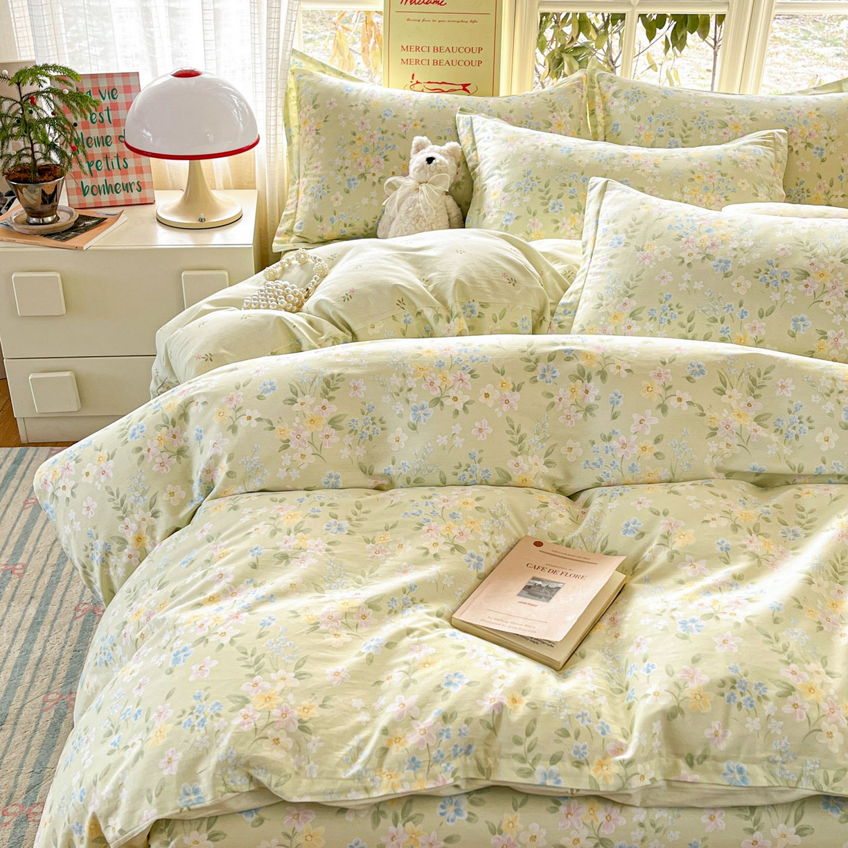 91家纺网 家纺一手货源 找家纺 铭成家纺 2026新款全棉印花小清新四件套（提供买家秀） 徐徐花开