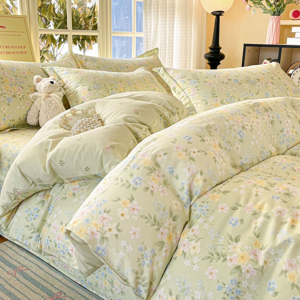 91家纺网 家纺一手货源 找家纺 铭成家纺 2026新款全棉印花小清新四件套（提供买家秀） 徐徐花开