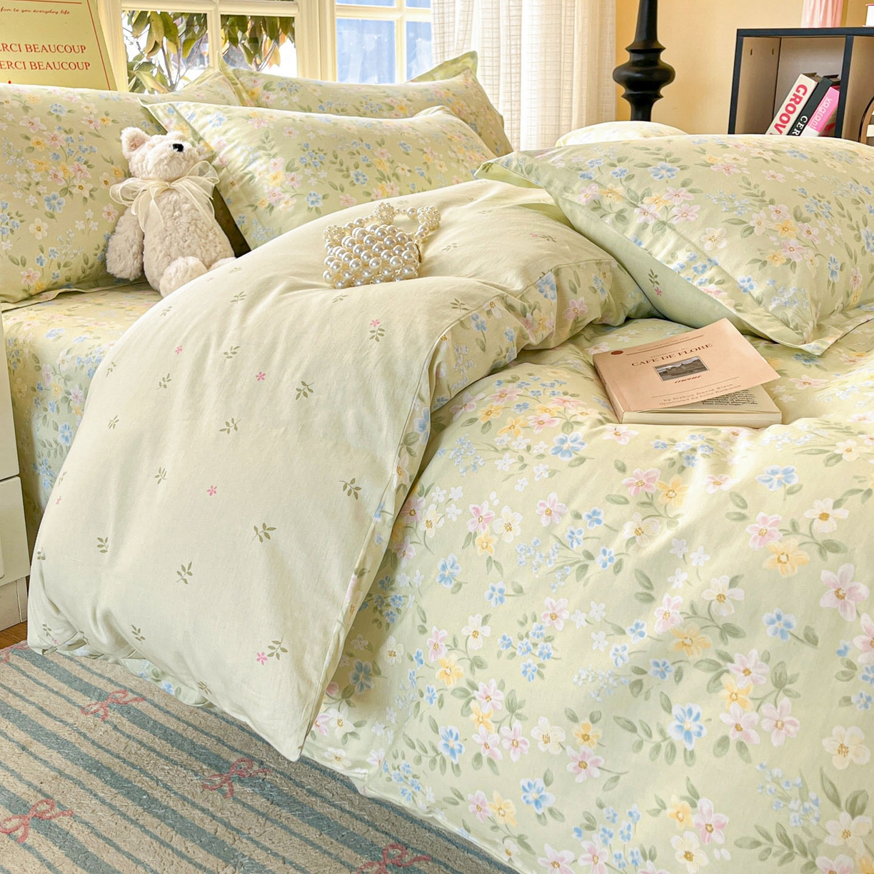 91家纺网 家纺一手货源 找家纺 铭成家纺 2026新款全棉印花小清新四件套（提供买家秀） 徐徐花开