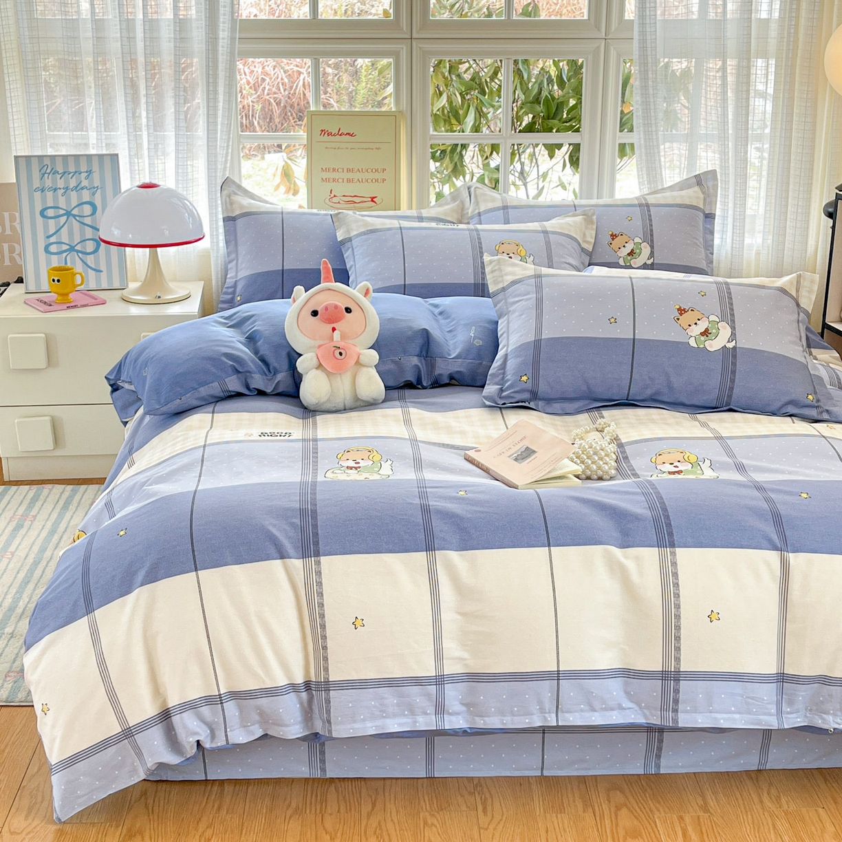 91家纺网 家纺一手货源 找家纺 铭成家纺 2026新款全棉印花小清新四件套（提供买家秀） 摇滚小狗