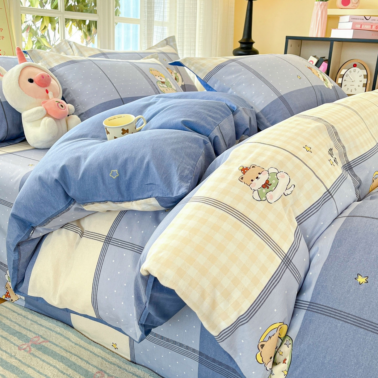 91家纺网 家纺一手货源 找家纺 铭成家纺 2026新款全棉印花小清新四件套（提供买家秀） 摇滚小狗