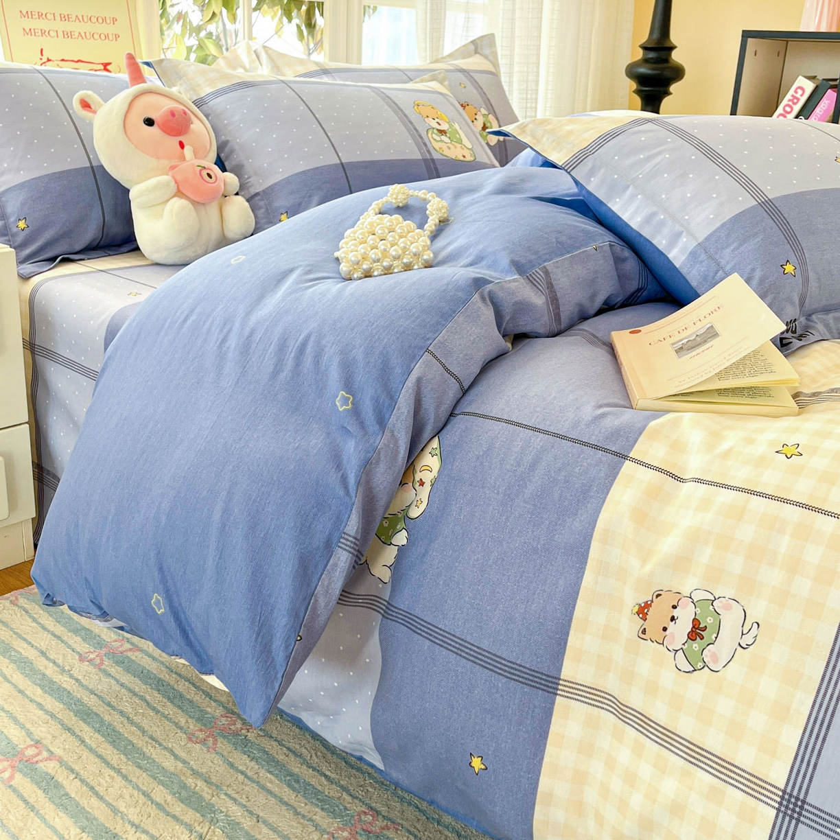 91家纺网 家纺一手货源 找家纺 铭成家纺 2026新款全棉印花小清新四件套（提供买家秀） 摇滚小狗