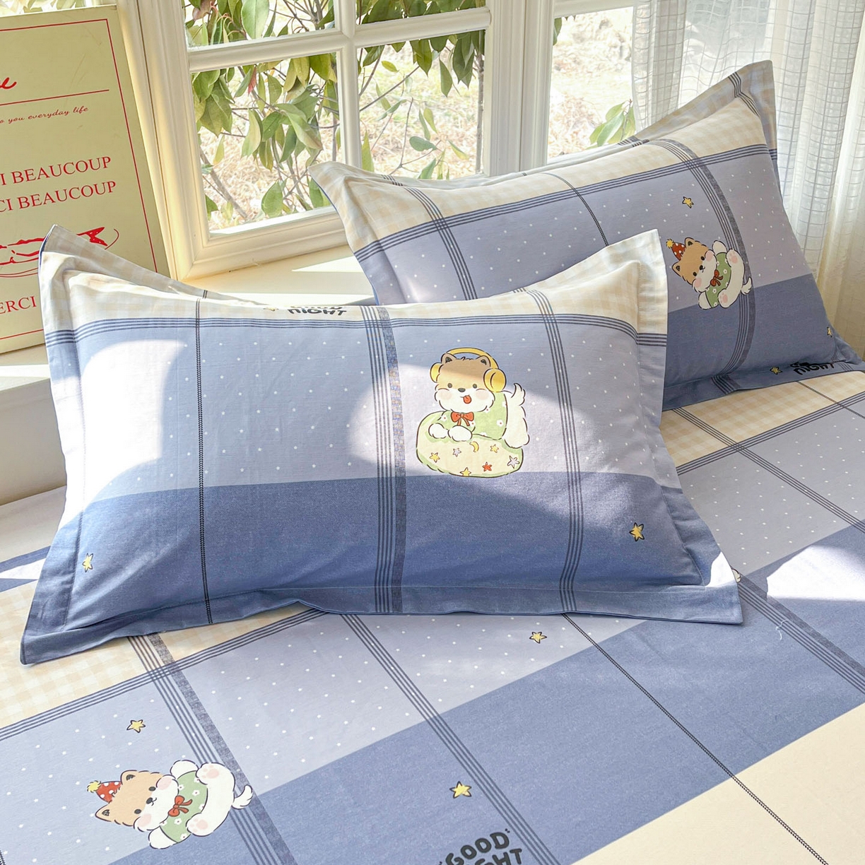 91家纺网 家纺一手货源 找家纺 铭成家纺 2026新款全棉印花小清新四件套（提供买家秀） 摇滚小狗