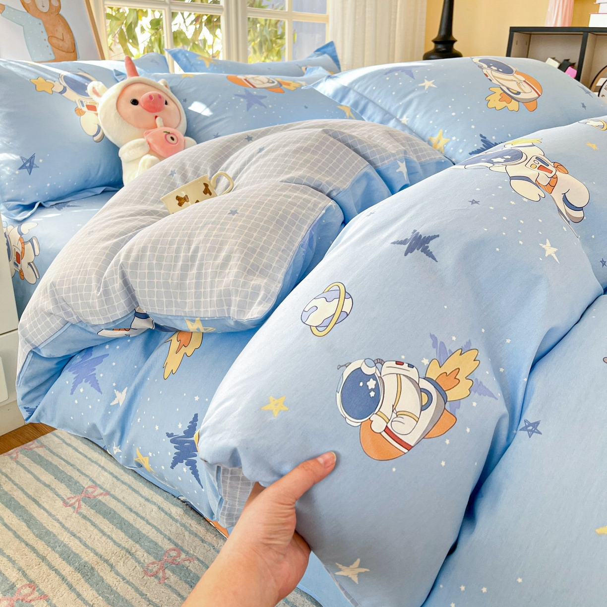 91家纺网 家纺一手货源 找家纺 铭成家纺 2026新款全棉印花小清新四件套（提供买家秀） 月球摘星