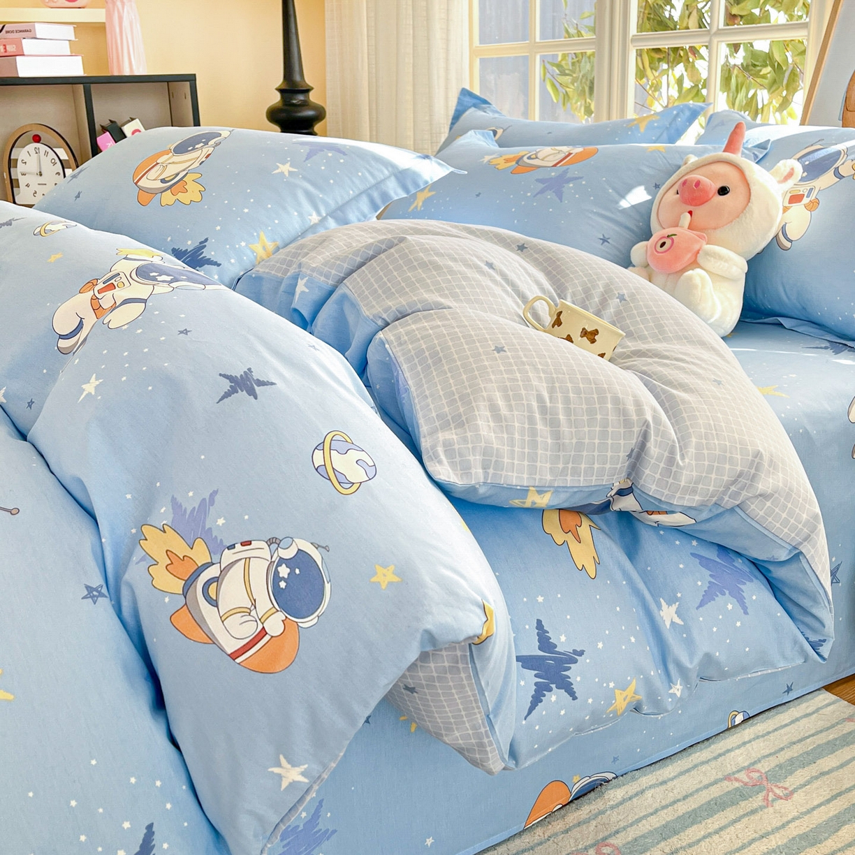 91家纺网 家纺一手货源 找家纺 铭成家纺 2026新款全棉印花小清新四件套（提供买家秀） 月球摘星