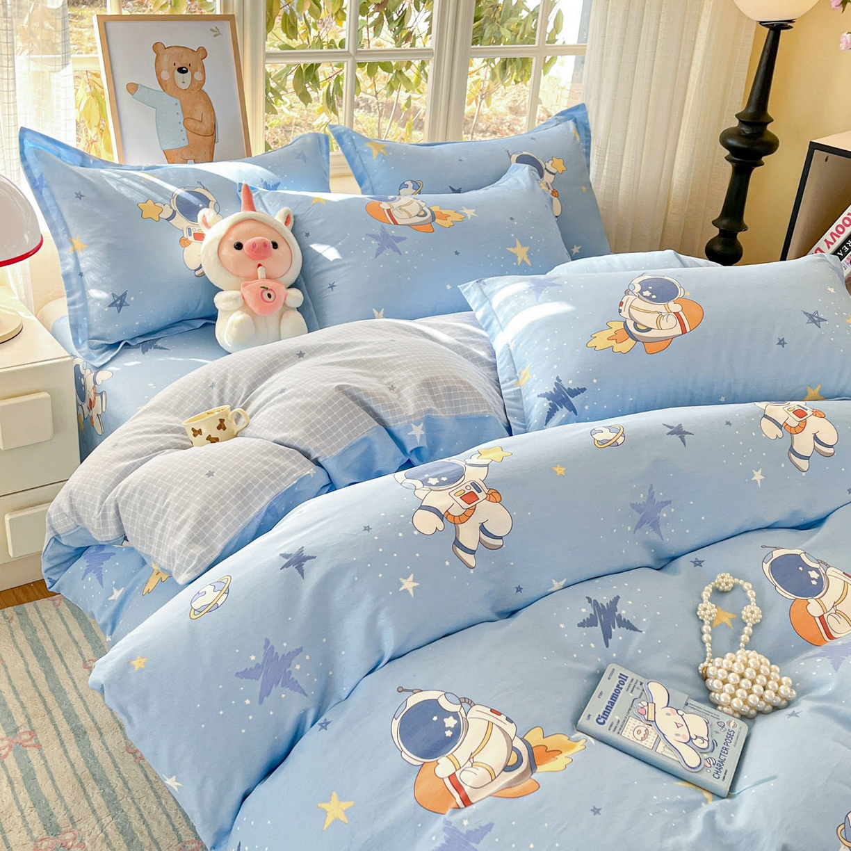 91家纺网 家纺一手货源 找家纺 铭成家纺 2026新款全棉印花小清新四件套（提供买家秀） 月球摘星