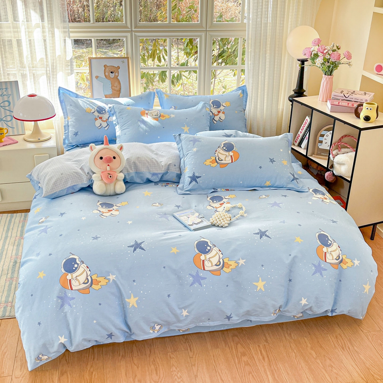 91家纺网 家纺一手货源 找家纺 铭成家纺 2026新款全棉印花小清新四件套（提供买家秀） 月球摘星