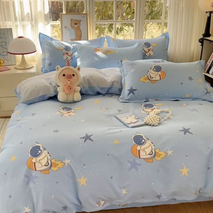 91家纺网 家纺一手货源 找家纺 铭成家纺 2026新款全棉印花小清新四件套（提供买家秀） 月球摘星