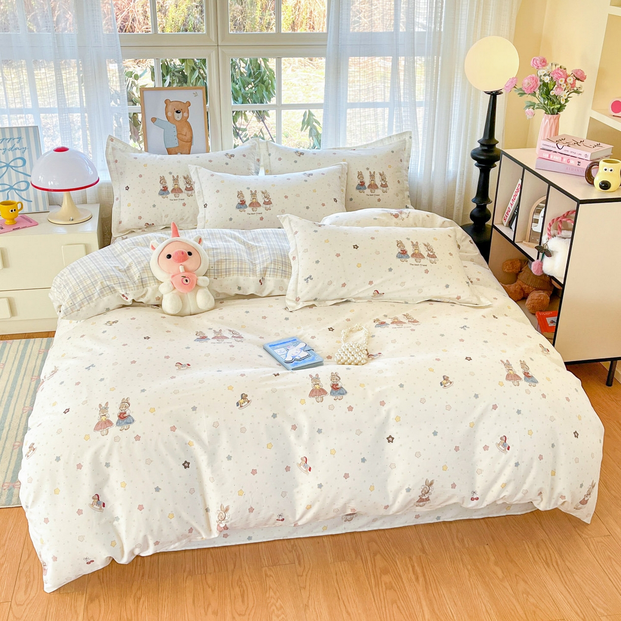 91家纺网 家纺一手货源 找家纺 铭成家纺 2026新款全棉印花小清新四件套（提供买家秀） 珍妮小兔