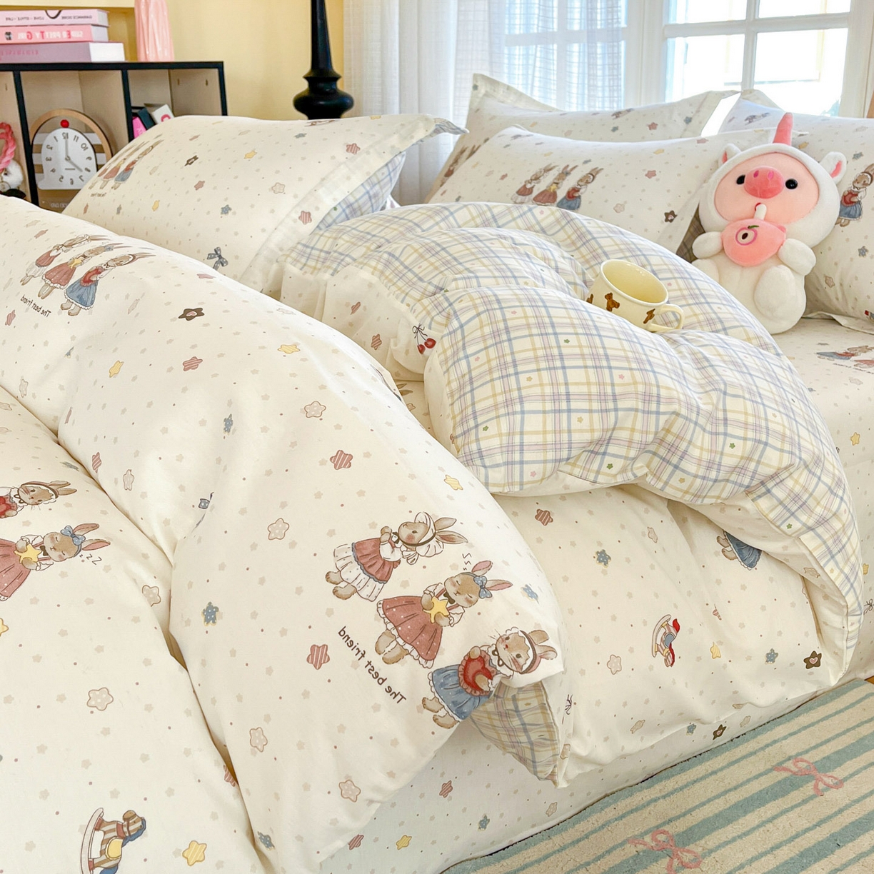 91家纺网 家纺一手货源 找家纺 铭成家纺 2026新款全棉印花小清新四件套（提供买家秀） 珍妮小兔