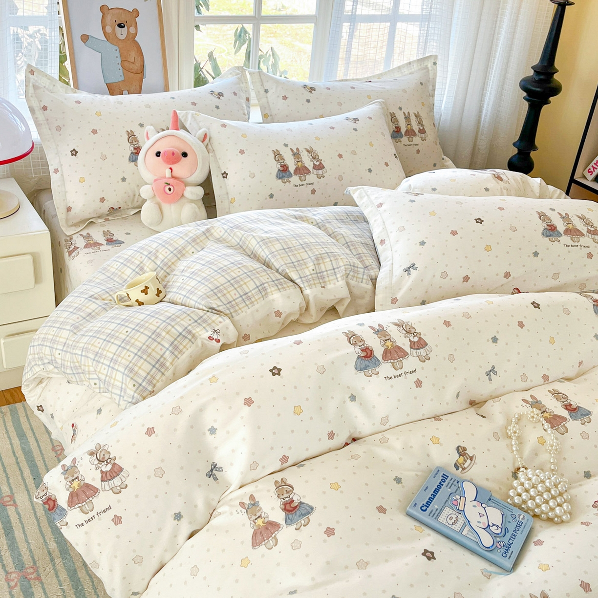 91家纺网 家纺一手货源 找家纺 铭成家纺 2026新款全棉印花小清新四件套（提供买家秀） 珍妮小兔