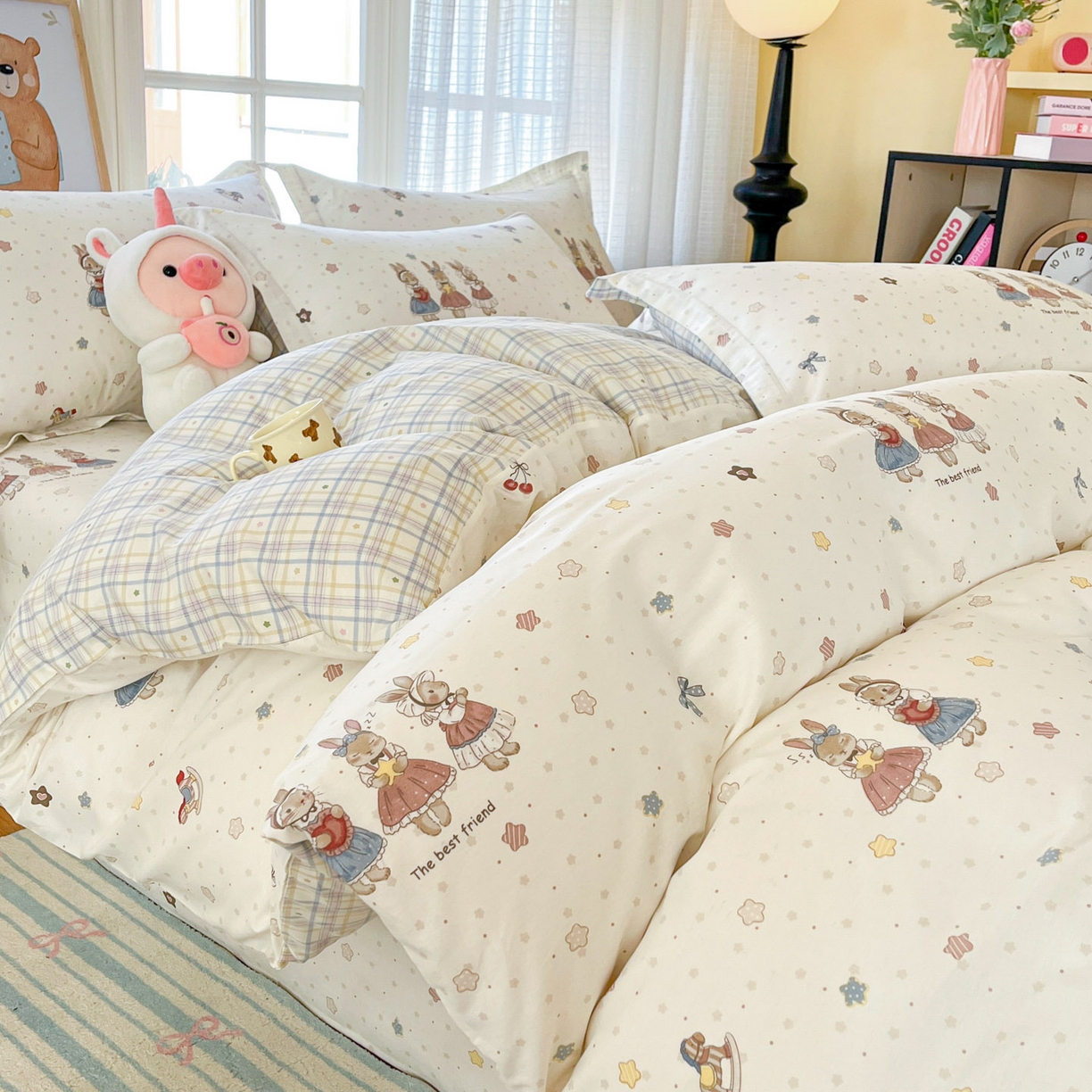 91家纺网 家纺一手货源 找家纺 铭成家纺 2026新款全棉印花小清新四件套（提供买家秀） 珍妮小兔