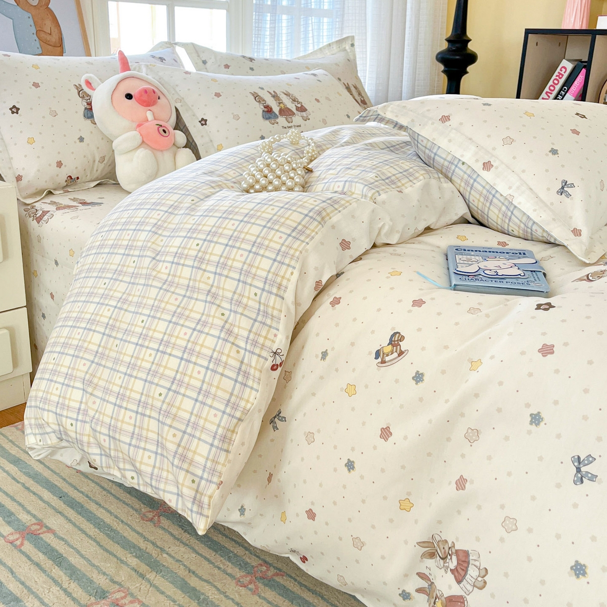 91家纺网 家纺一手货源 找家纺 铭成家纺 2026新款全棉印花小清新四件套（提供买家秀） 珍妮小兔