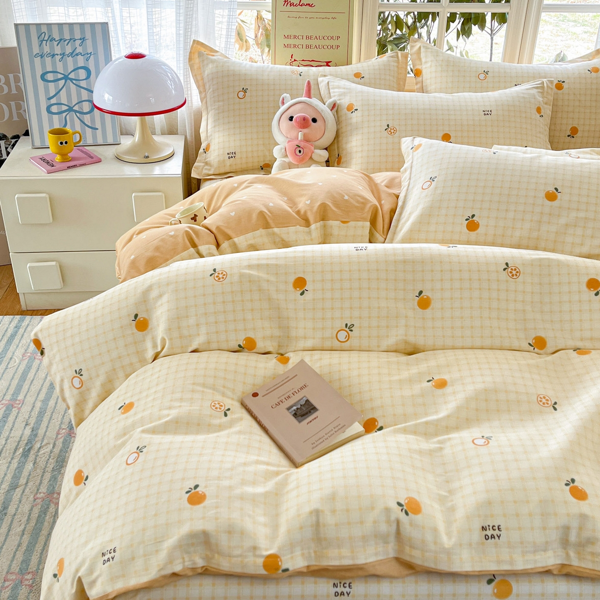 91家纺网 家纺一手货源 找家纺 铭成家纺 2026新款全棉印花小清新单被套（提供买家秀） 橘子格