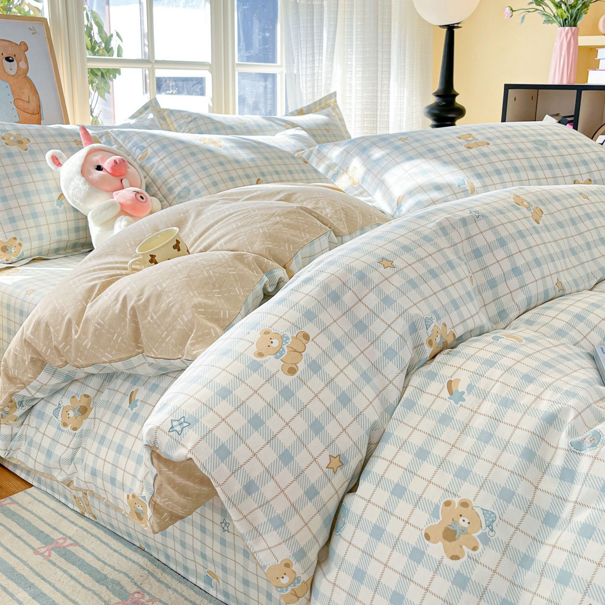 91家纺网 家纺一手货源 找家纺 铭成家纺 2026新款全棉印花小清新单被套（提供买家秀） 卡其小熊