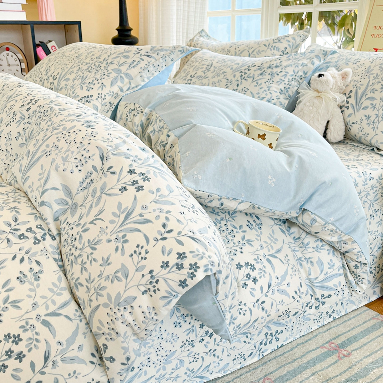 91家纺网 家纺一手货源 找家纺 铭成家纺 2026新款全棉印花小清新单被套（提供买家秀） 蓝沫