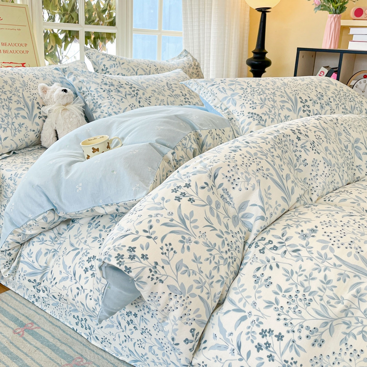 91家纺网 家纺一手货源 找家纺 铭成家纺 2026新款全棉印花小清新单被套（提供买家秀） 蓝沫