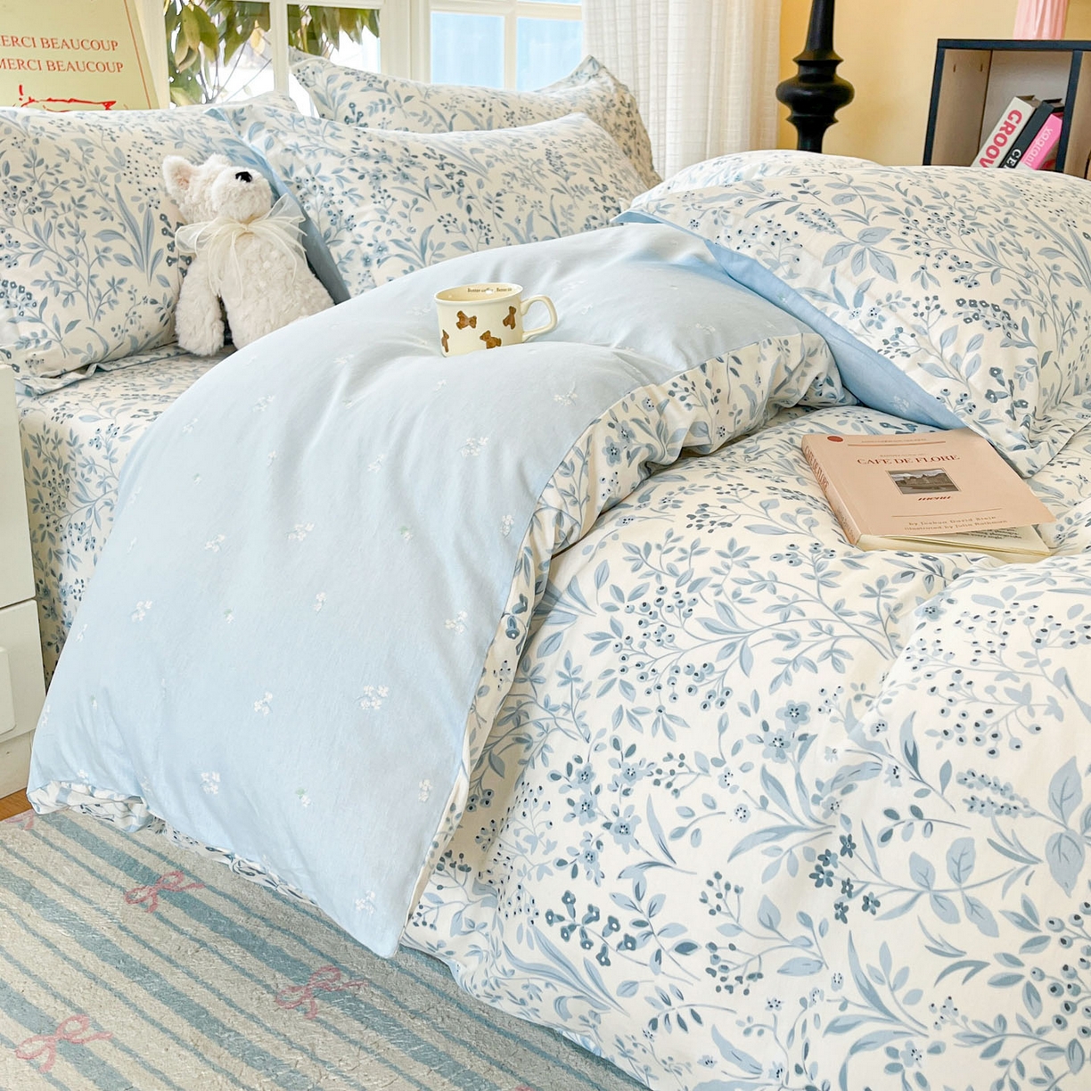 91家纺网 家纺一手货源 找家纺 铭成家纺 2026新款全棉印花小清新单被套（提供买家秀） 蓝沫