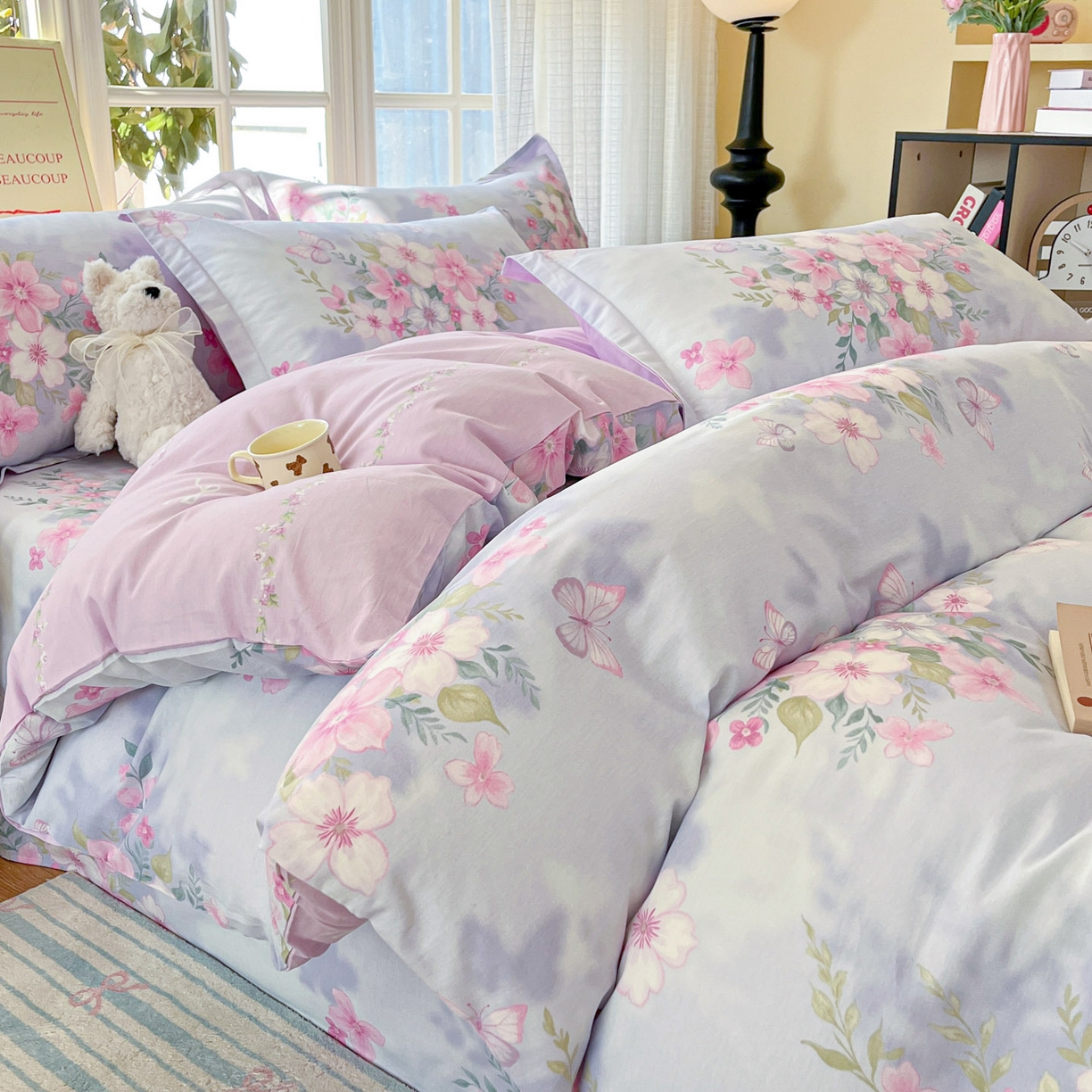 91家纺网 家纺一手货源 找家纺 铭成家纺 2026新款全棉印花小清新单被套（提供买家秀） 恋蝶花香