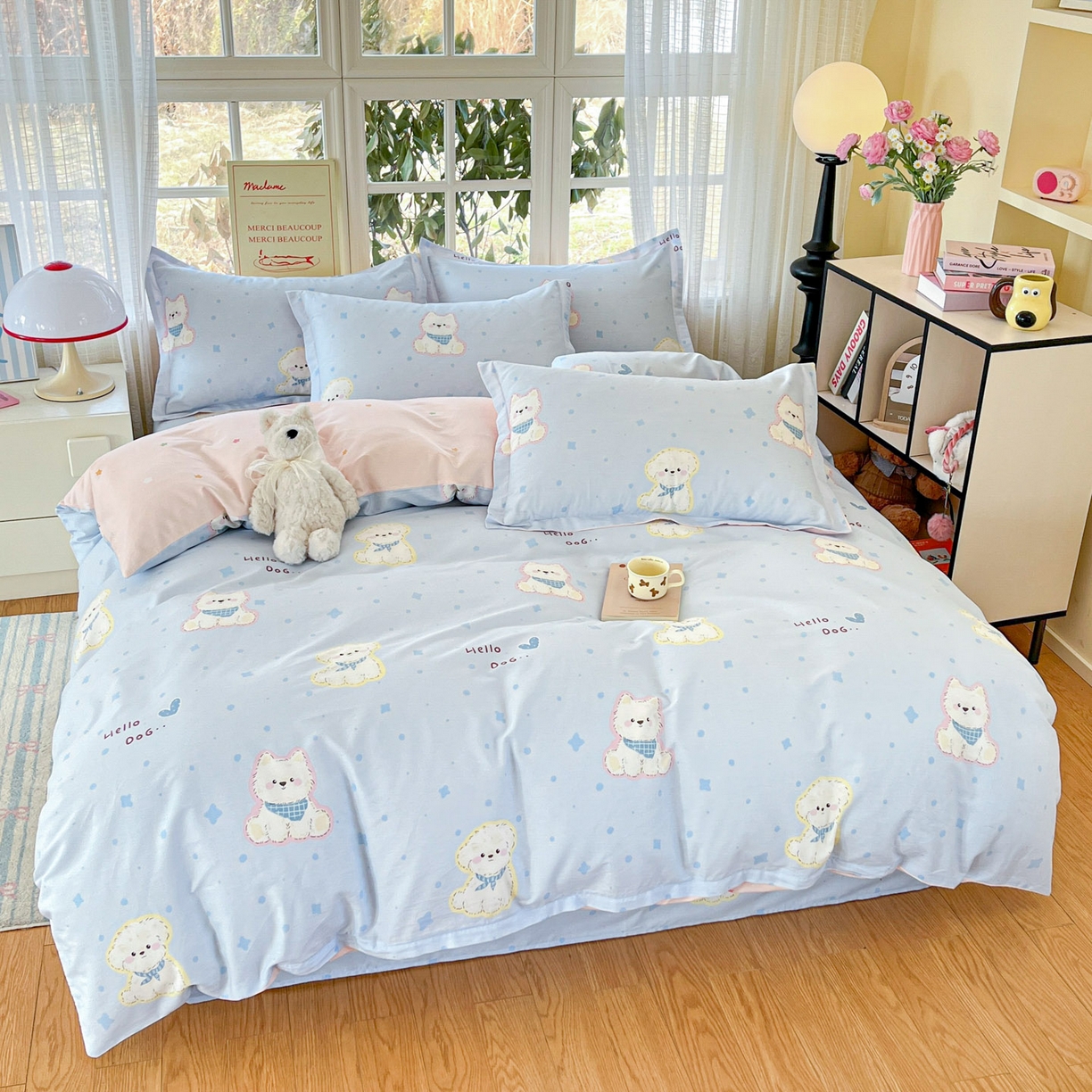 91家纺网 家纺一手货源 找家纺 铭成家纺 2026新款全棉印花小清新单被套（提供买家秀） 纳瑞小狗