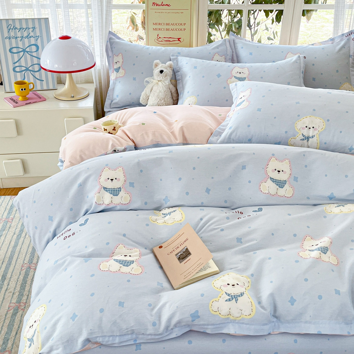 91家纺网 家纺一手货源 找家纺 铭成家纺 2026新款全棉印花小清新单被套（提供买家秀） 纳瑞小狗