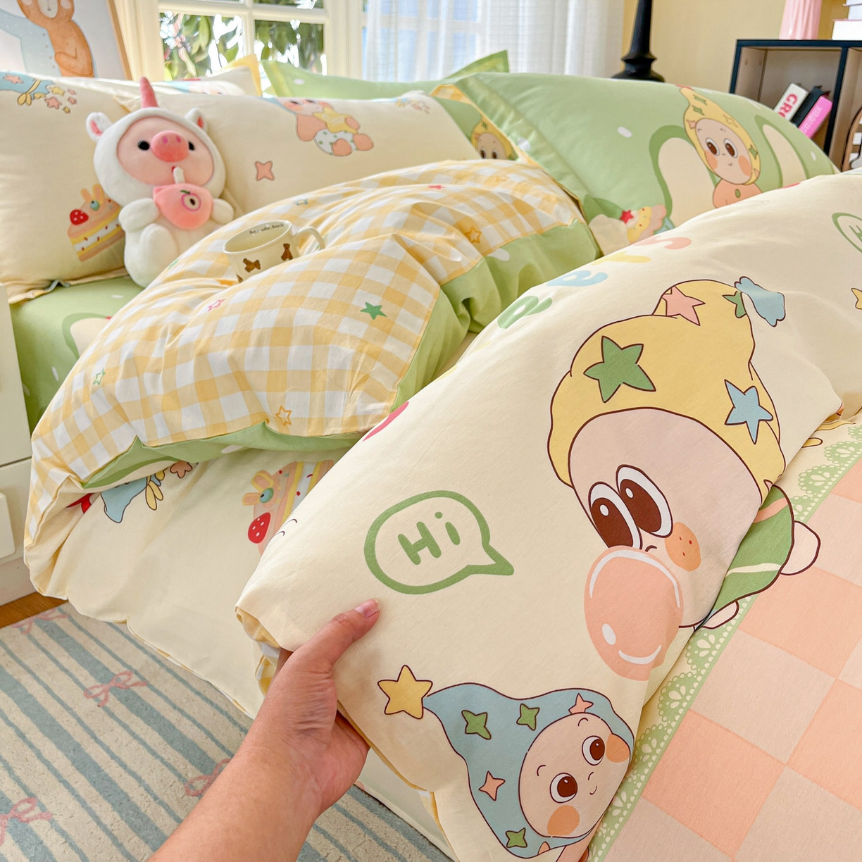 91家纺网 家纺一手货源 找家纺 铭成家纺 2026新款全棉印花小清新单被套（提供买家秀） 泡泡双星