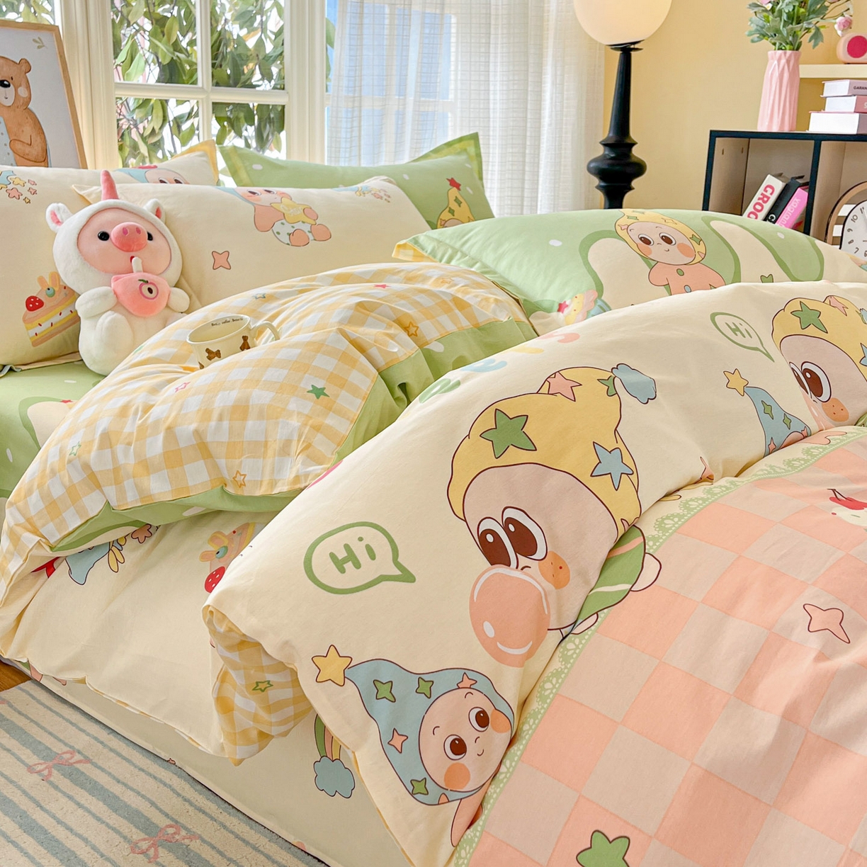 91家纺网 家纺一手货源 找家纺 铭成家纺 2026新款全棉印花小清新单被套（提供买家秀） 泡泡双星